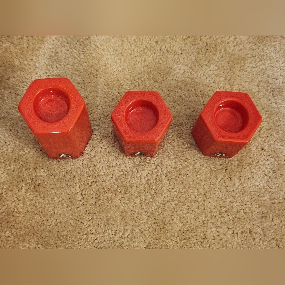 Rare VTG WAECHTERSBACH West‎ Germany Red Candle Holders Christmas Trees Set of 3 - Picture 3 of 7